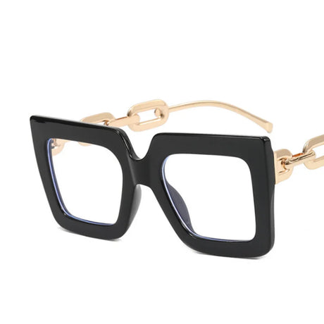 Black Oversize Hyperopia Chain Frame Clear Lens Eyewear