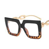 Black Leopard Oversize Hyperopia Chain Frame Clear Lens Eyewear