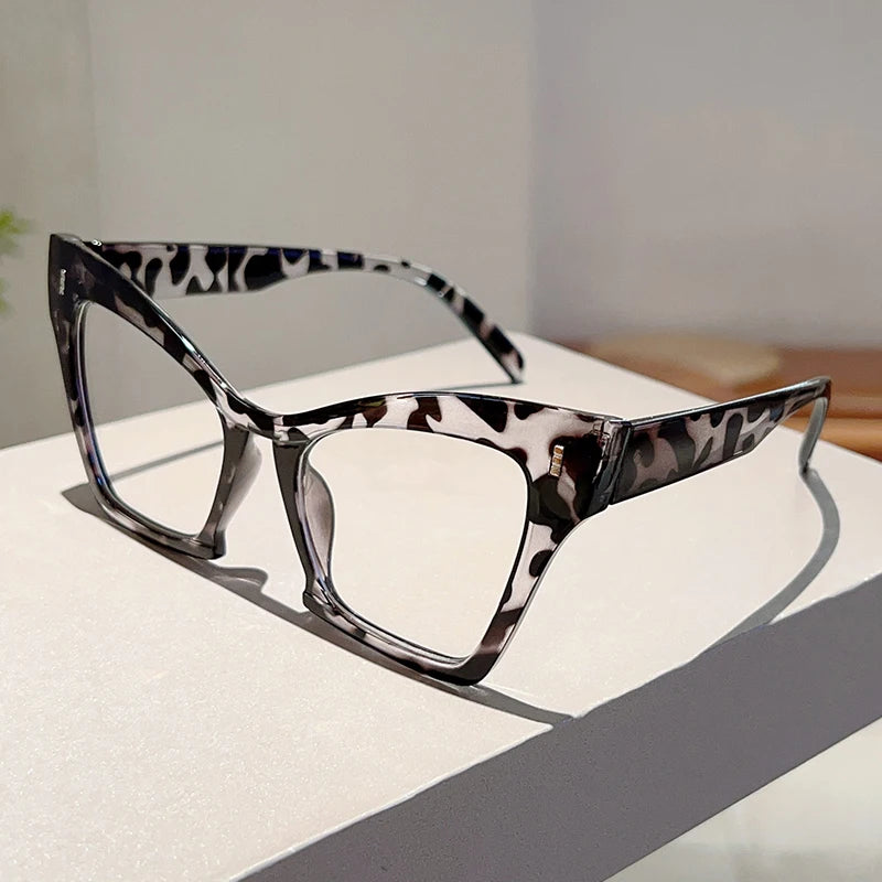 Black White Transparent Oversized Blue Light Blocking Cat Eye Glasses