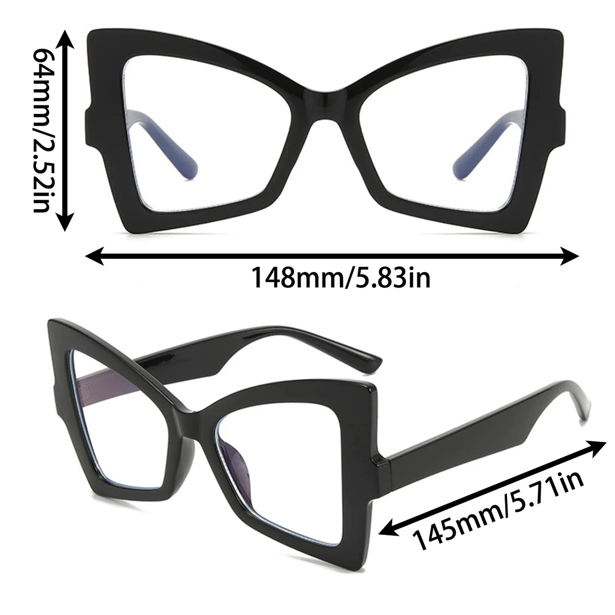 Size of Oversized Cat Eye Contrast Color Design Glasses
