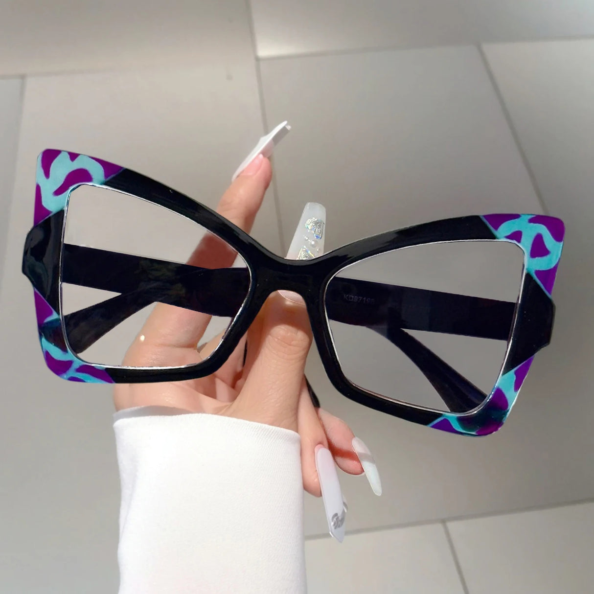 Black purple Oversized Cat Eye Contrast Color Design Glasses