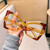 transparent leopard Oversized Cat Eye Contrast Color Design Glasses