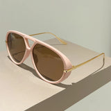 Beige Oversized Double Bridge Pilot Sunglasses