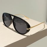 Black Oversized Double Bridge Pilot Sunglasses