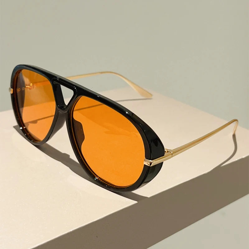 Black Oversized Double Bridge Pilot Sunglasses