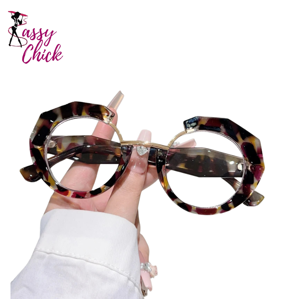 Oversized Fashion Blue Light Blocking Irregular Glasses Sassy Chick Logo