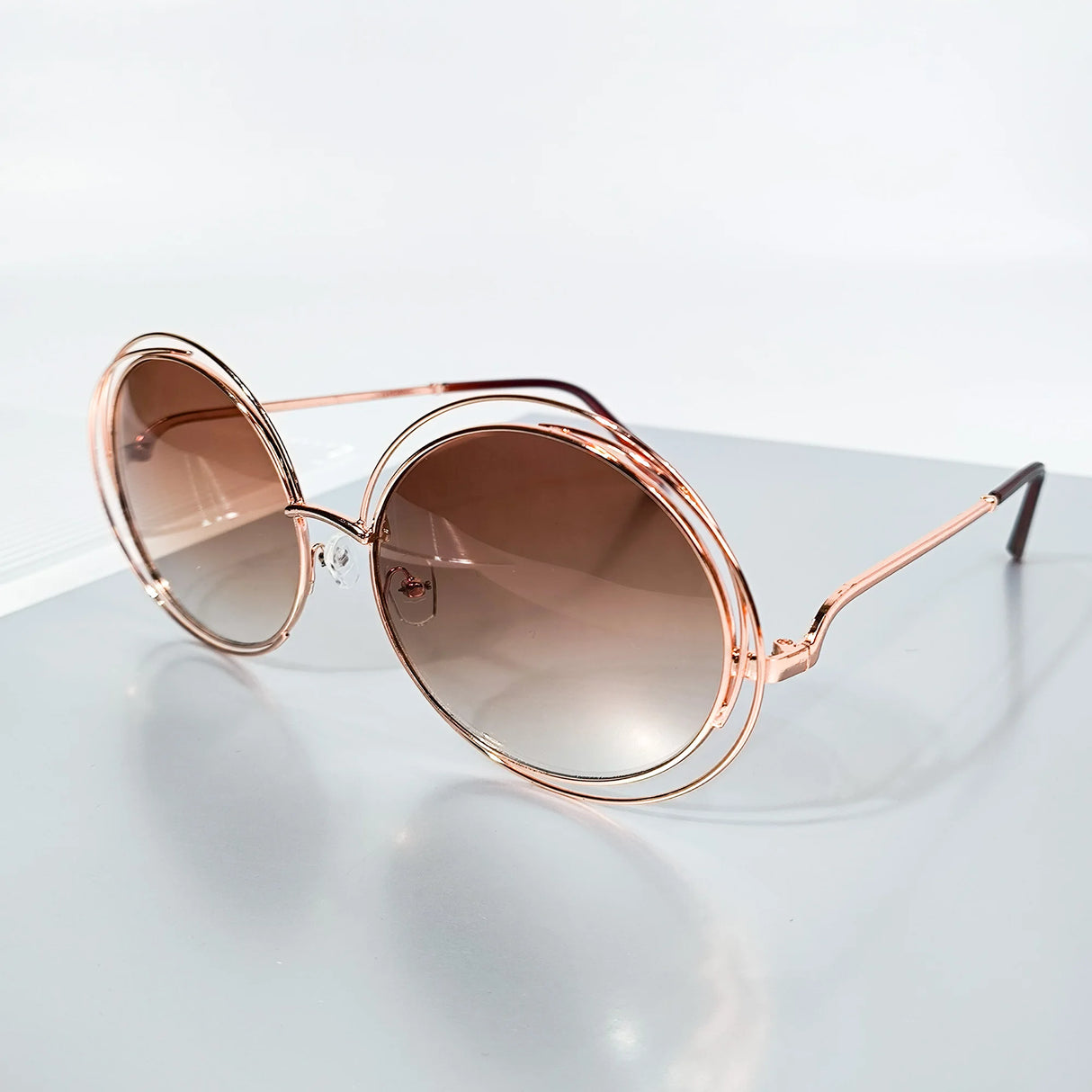 Rose Gold Oversized Fashion Round Gradient Lenses Sunglasses
