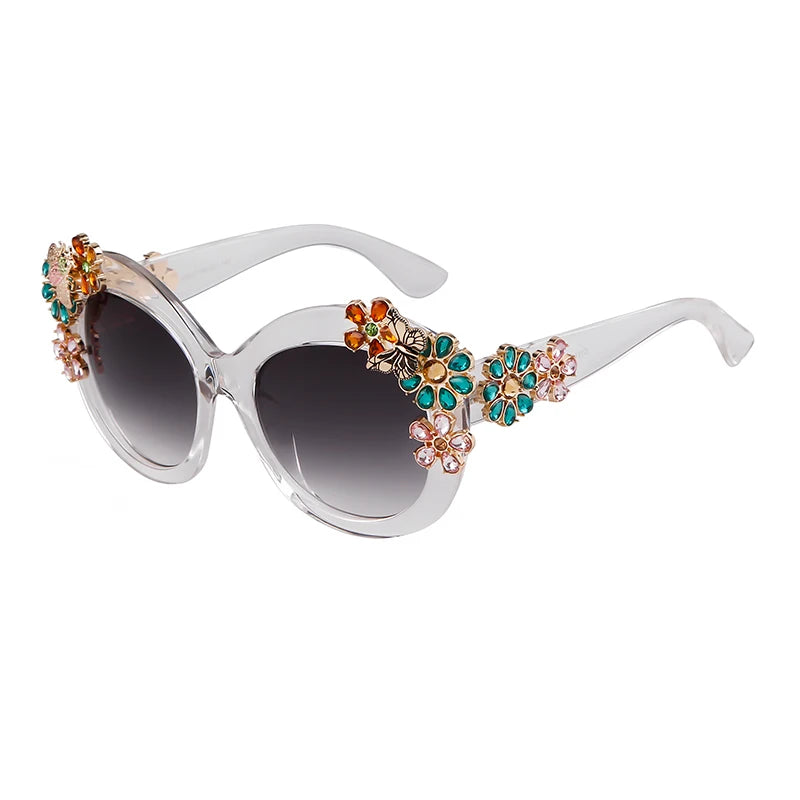 Oversized Flower Diamond Women Sunglasses white