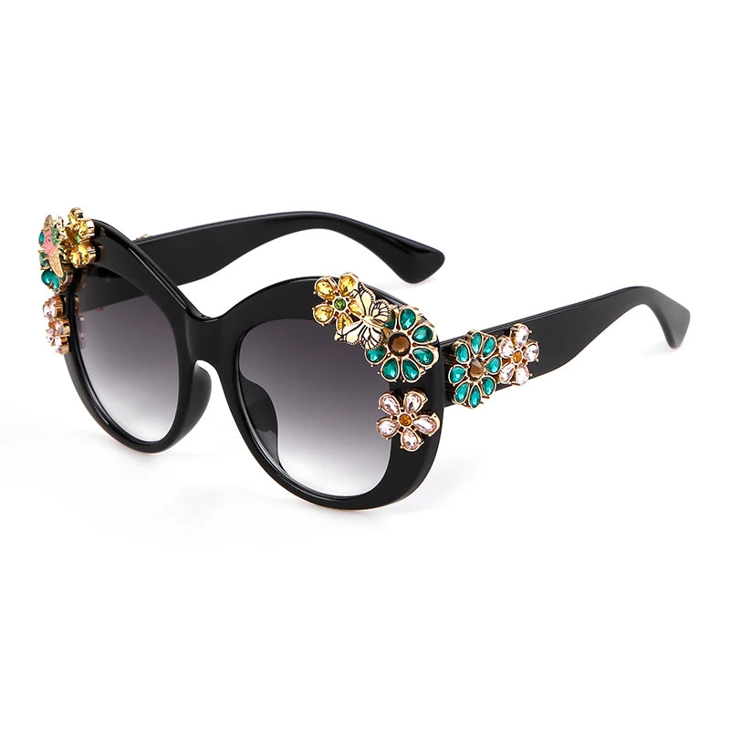 Oversized Flower Diamond Women Sunglasses black