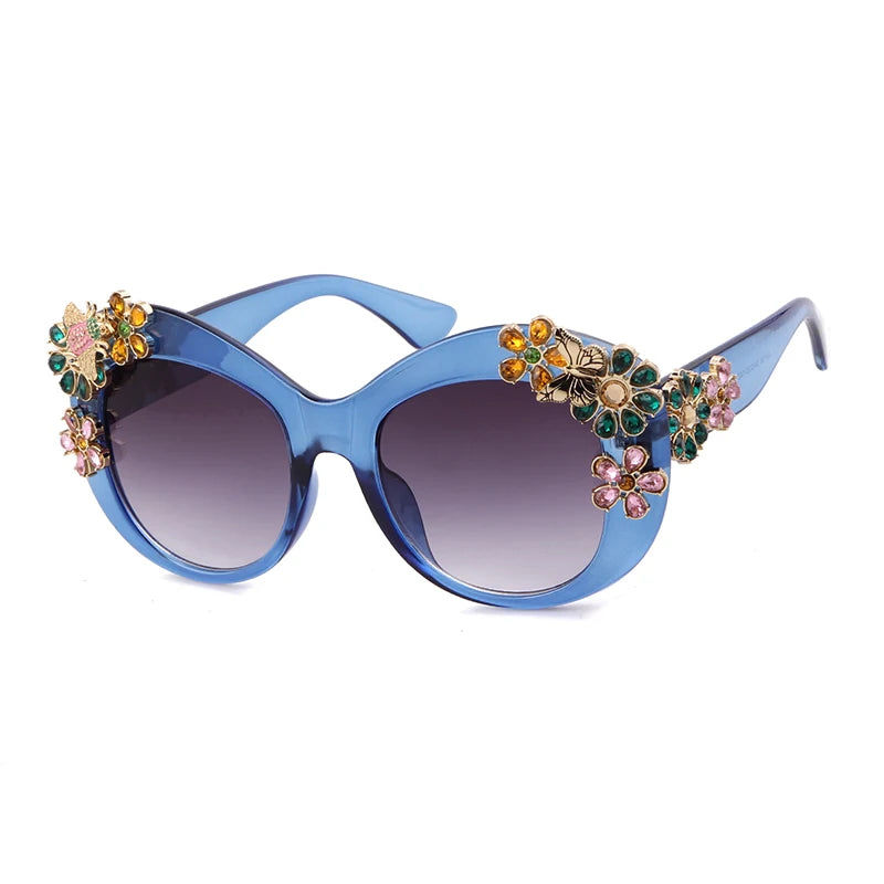 Oversized Flower Diamond Women Sunglasses blue