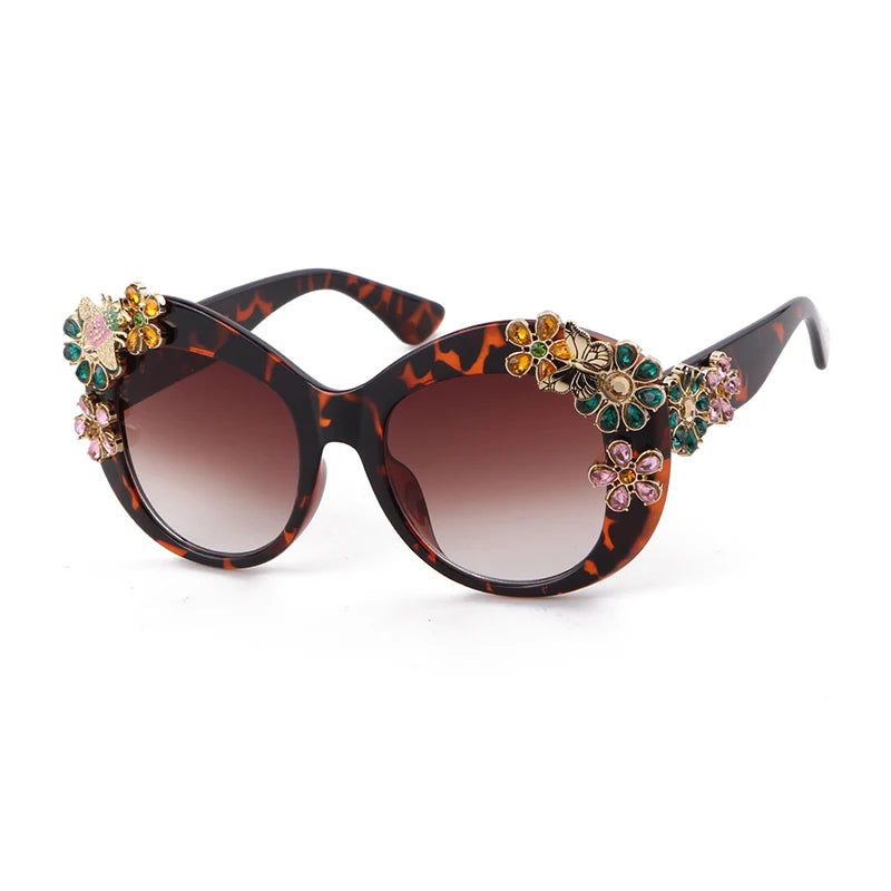 Oversized Flower Diamond Women Sunglasses black brown