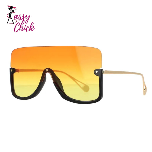 Oversized Gold Lens Sunglasses Sassy Chick Logo
