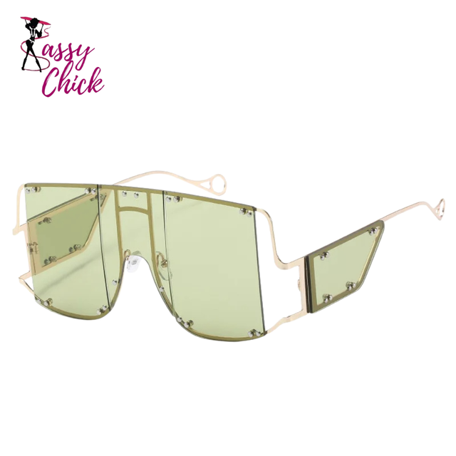 Oversized Metal Frame Punk Square Goggle Sunglasses Sassy Chick Logo