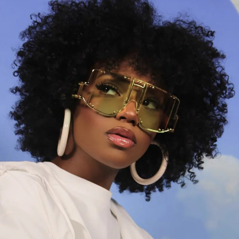 Model Using Oversized Metal Frame Punk Square Goggle Sunglasses