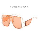 Red Tea Oversized Metal Frame Punk Square Goggle Sunglasses