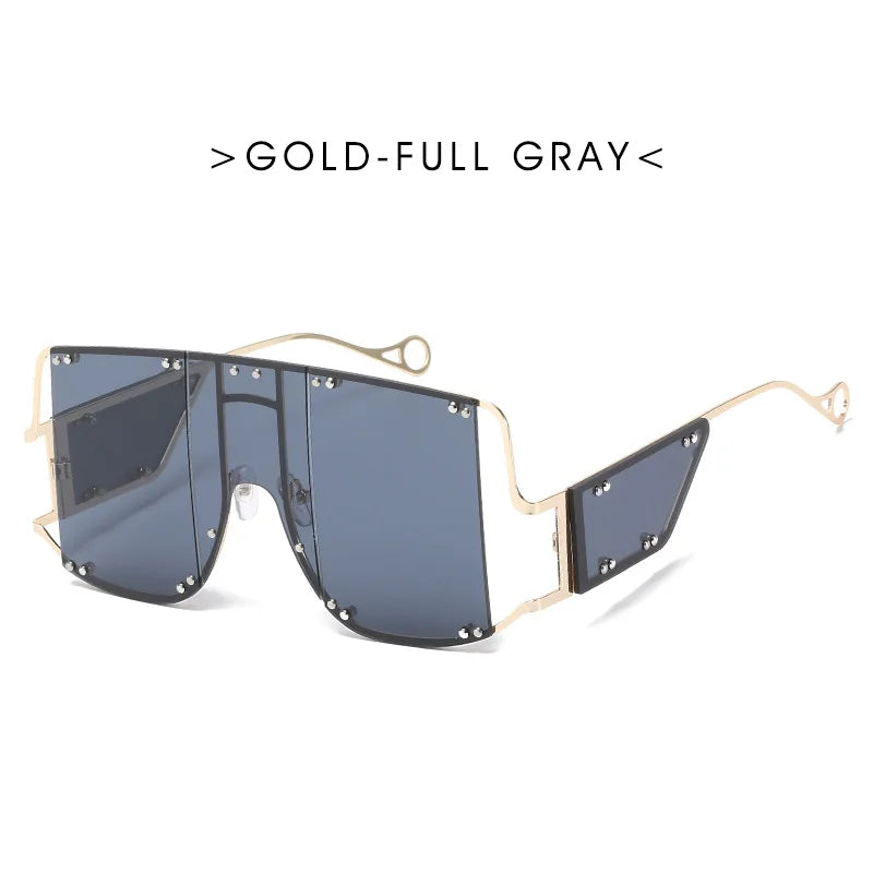 Black Oversized Metal Frame Punk Square Goggle Sunglasses