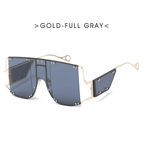 Black Oversized Metal Frame Punk Square Goggle Sunglasses