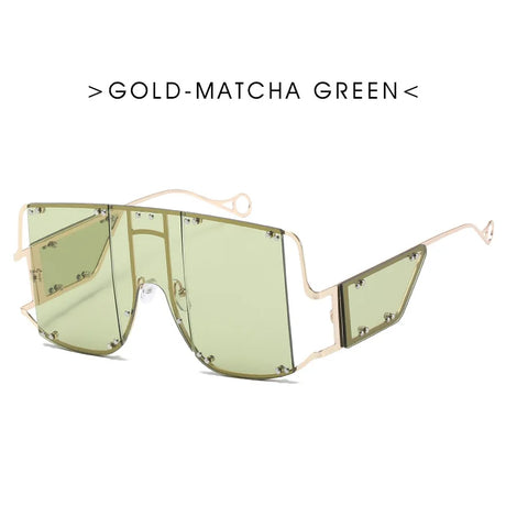 Green Oversized Metal Frame Punk Square Goggle Sunglasses