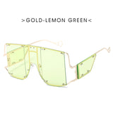 Green Oversized Metal Frame Punk Square Goggle Sunglasses