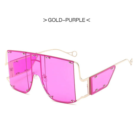 Purple Oversized Metal Frame Punk Square Goggle Sunglasses