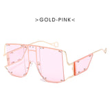Pink Oversized Metal Frame Punk Square Goggle Sunglasses