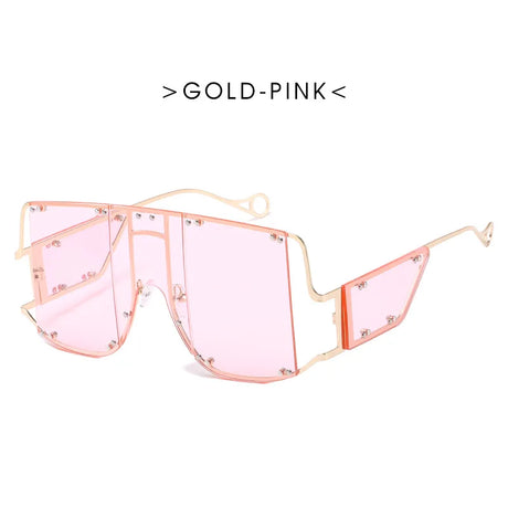 Pink Oversized Metal Frame Punk Square Goggle Sunglasses