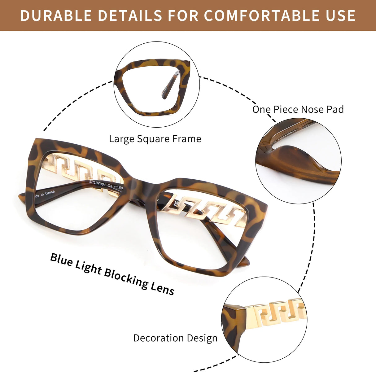 Oversized Oprah Style Reading Glasses brown clear lens parts
