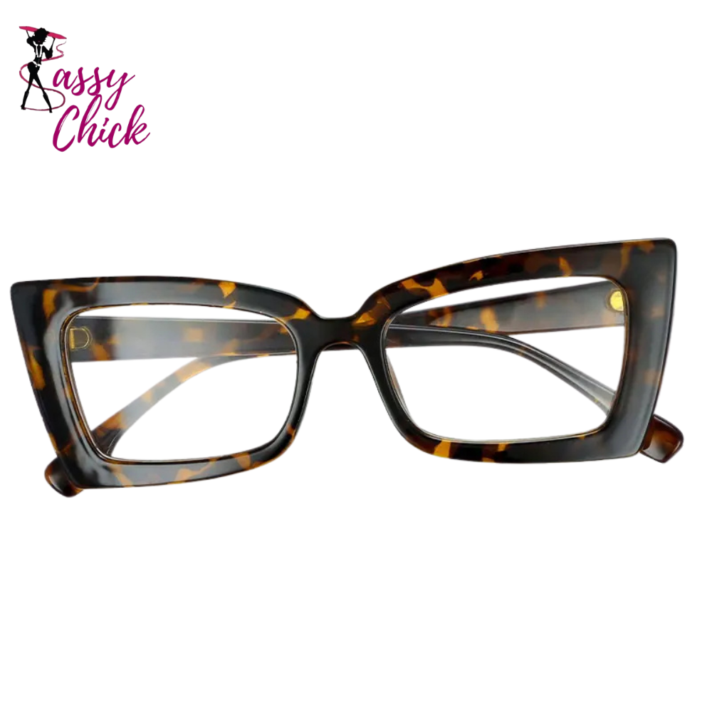 Oversized Rectangle Cat Eye Eyeglasses Sassy Chick Logo