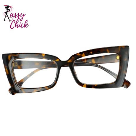 Oversized Rectangle Cat Eye Eyeglasses Sassy Chick Logo
