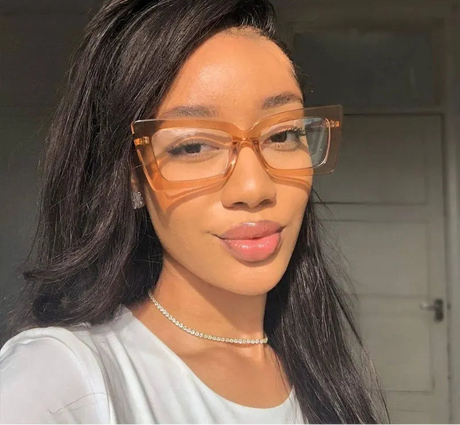 Model Using Oversized Rectangle Cat Eye Eyeglasses