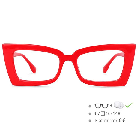 Red Oversized Rectangle Cat Eye Eyeglasses