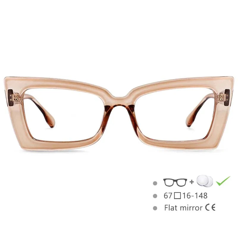 Transparent Brown Oversized Rectangle Cat Eye Eyeglasses