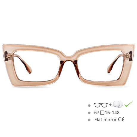 Transparent Brown Oversized Rectangle Cat Eye Eyeglasses