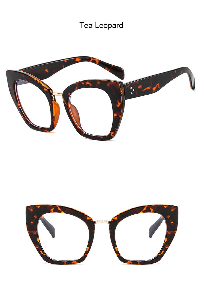 Oversized Retro Cat Eye Eyewear tea leopard