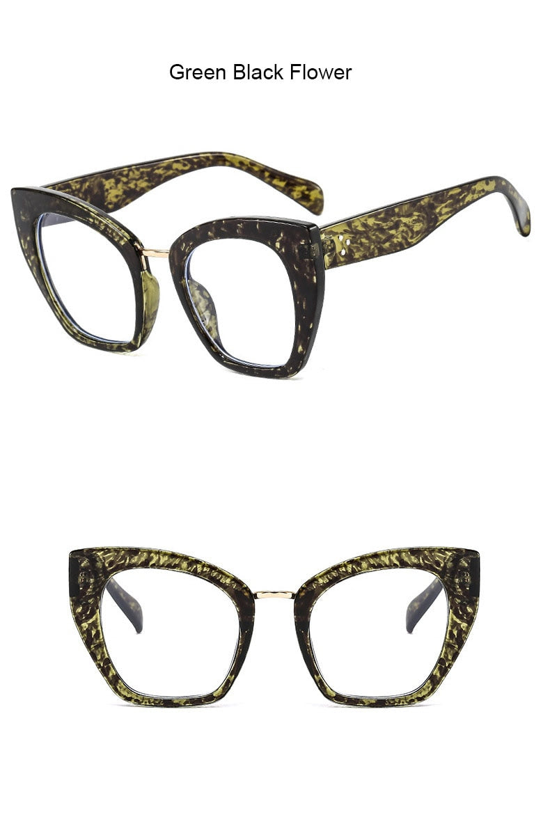 Oversized Retro Cat Eye Eyewear green black flower