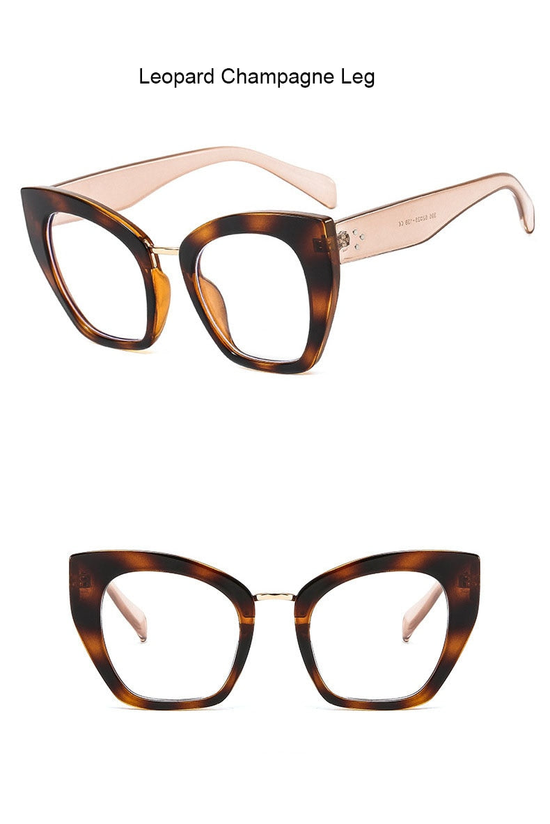Oversized Retro Cat Eye Eyewear leopard champagne leg