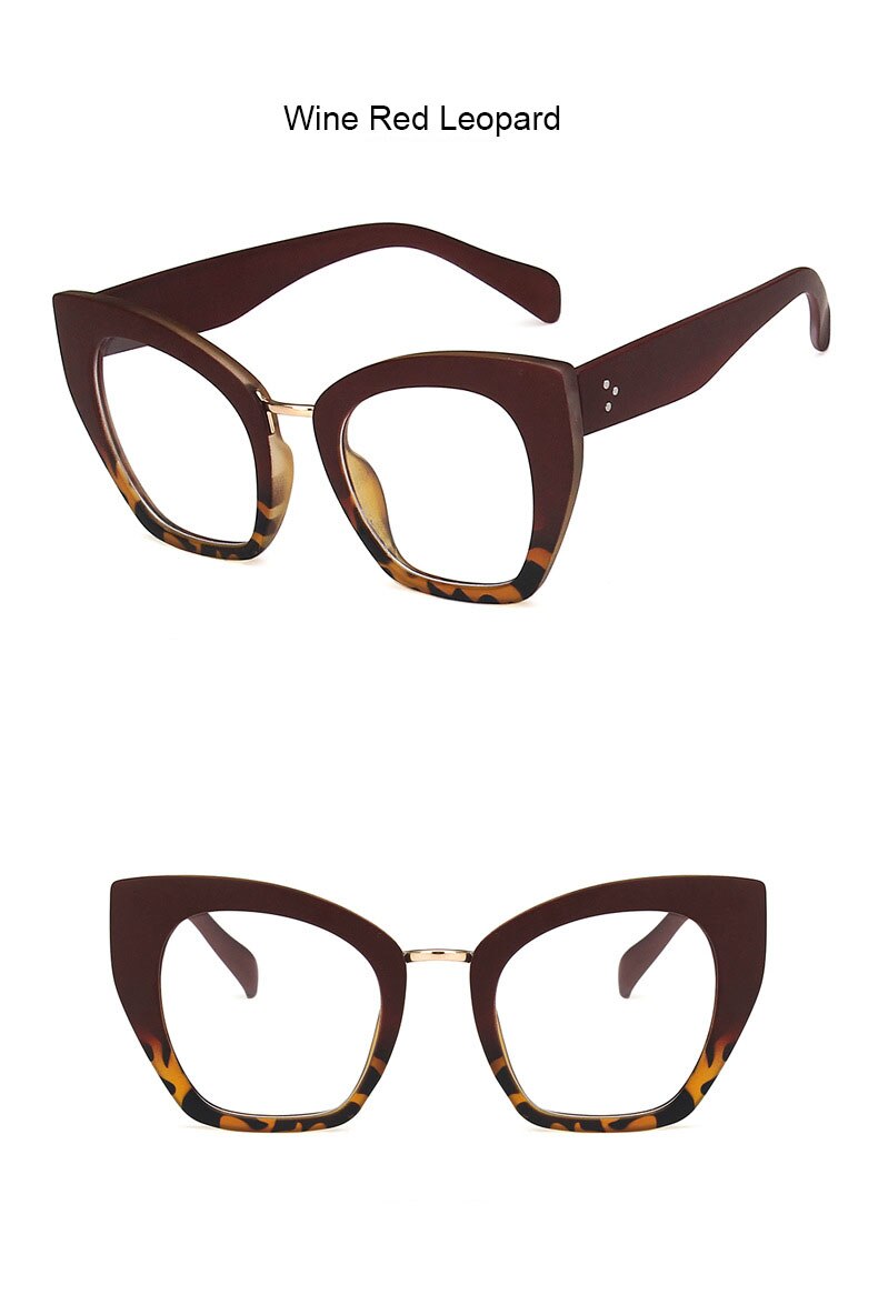 Oversized Retro Cat Eye Eyewear wine red leopard