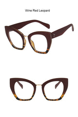 Oversized Retro Cat Eye Eyewear wine red leopard