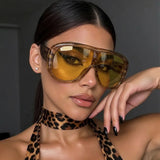 Model Using Oversized Retro Square Gradient UV400 Sunglasses