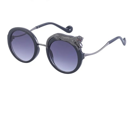Oversized Round Crystal Women Sunglasses black/ black lens