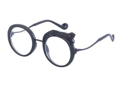 Oversized Round Crystal Women Sunglasses black/ clear lens