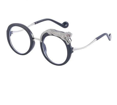 Oversized Round Crystal Women Sunglasses black silver/ clear lens