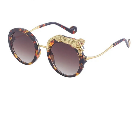 Oversized Round Crystal Women Sunglasses leopard gold