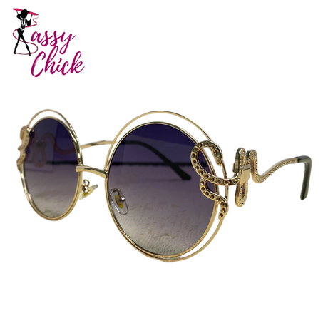 Oversized Round Metal Snake Frame Women Sunglasses Sassy Chick Logo