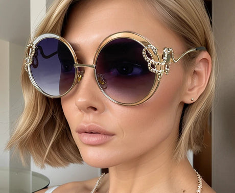 Oversized Round Metal Snake Frame Women Sunglasses 