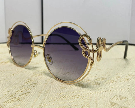 Oversized Round Metal Snake Frame Women Sunglasses black