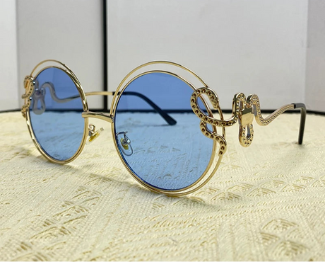Oversized Round Metal Snake Frame Women Sunglasses blue