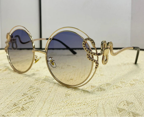 Oversized Round Metal Snake Frame Women Sunglasses gradient blue