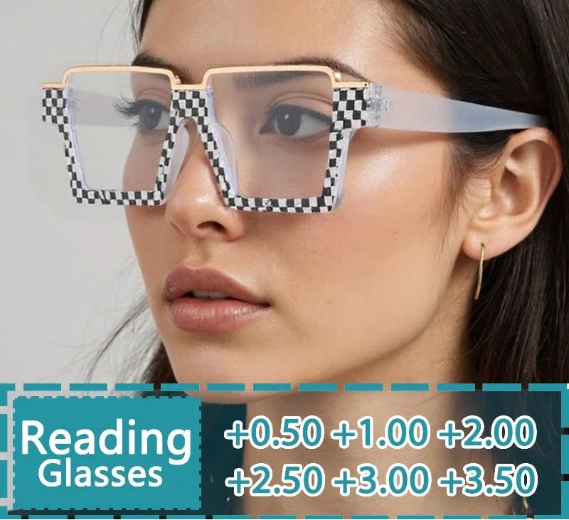 Model Using Oversized Scratch Resistant Lenses Reading Glasses