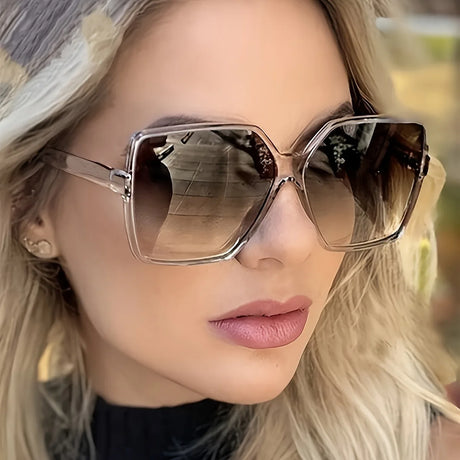 Model using Oversized Slim Design Square Fashion Casual Sunglasses